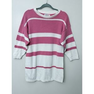 Pandora Striped Tunic Sweater Women's Medium Pink White Vintage Retro Preppy